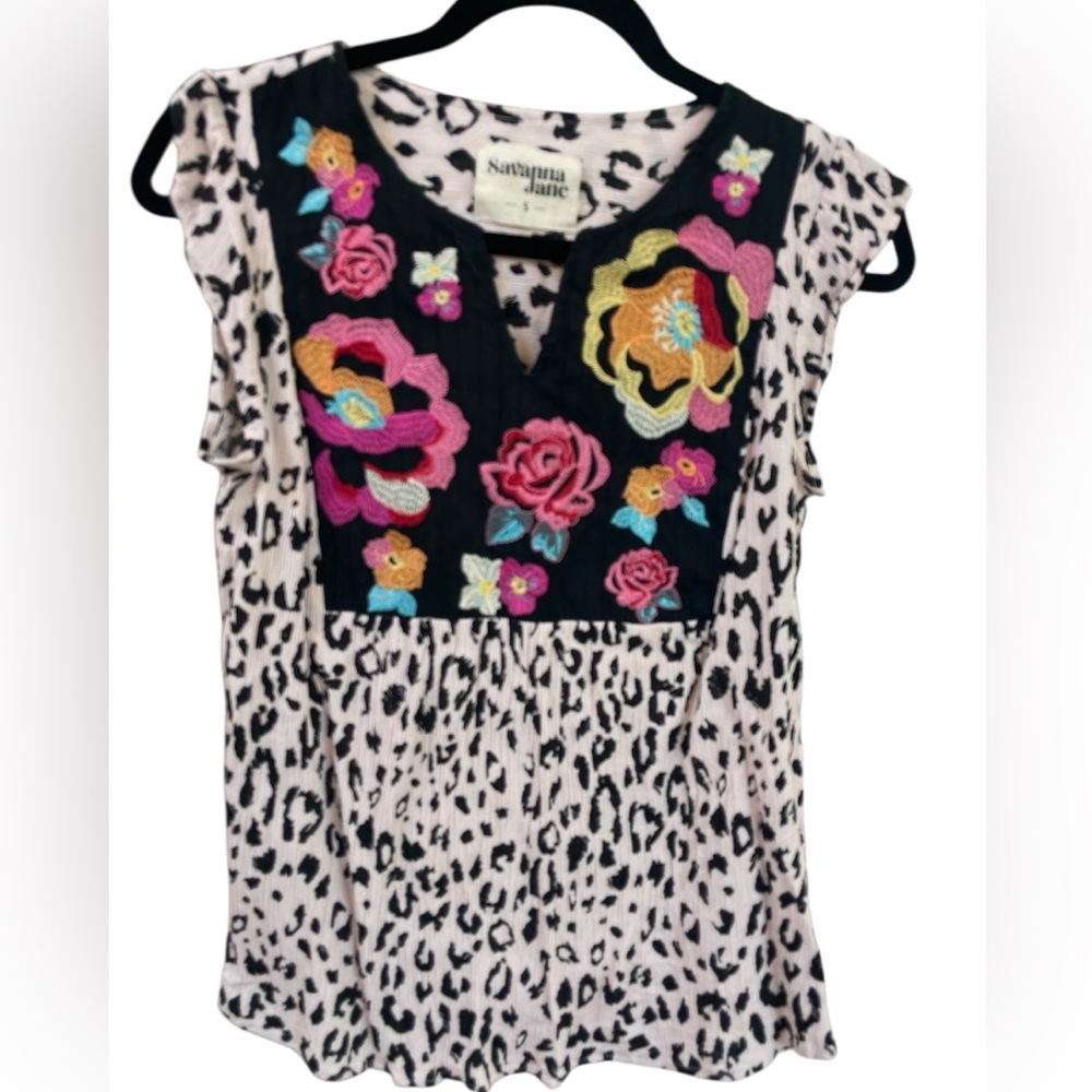 Savanna Jane embroidered animal print size small top